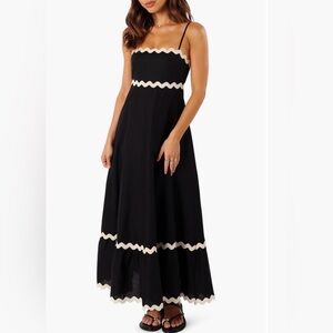Petal & Pup Black Maxi Dress with Cream Wave Trim